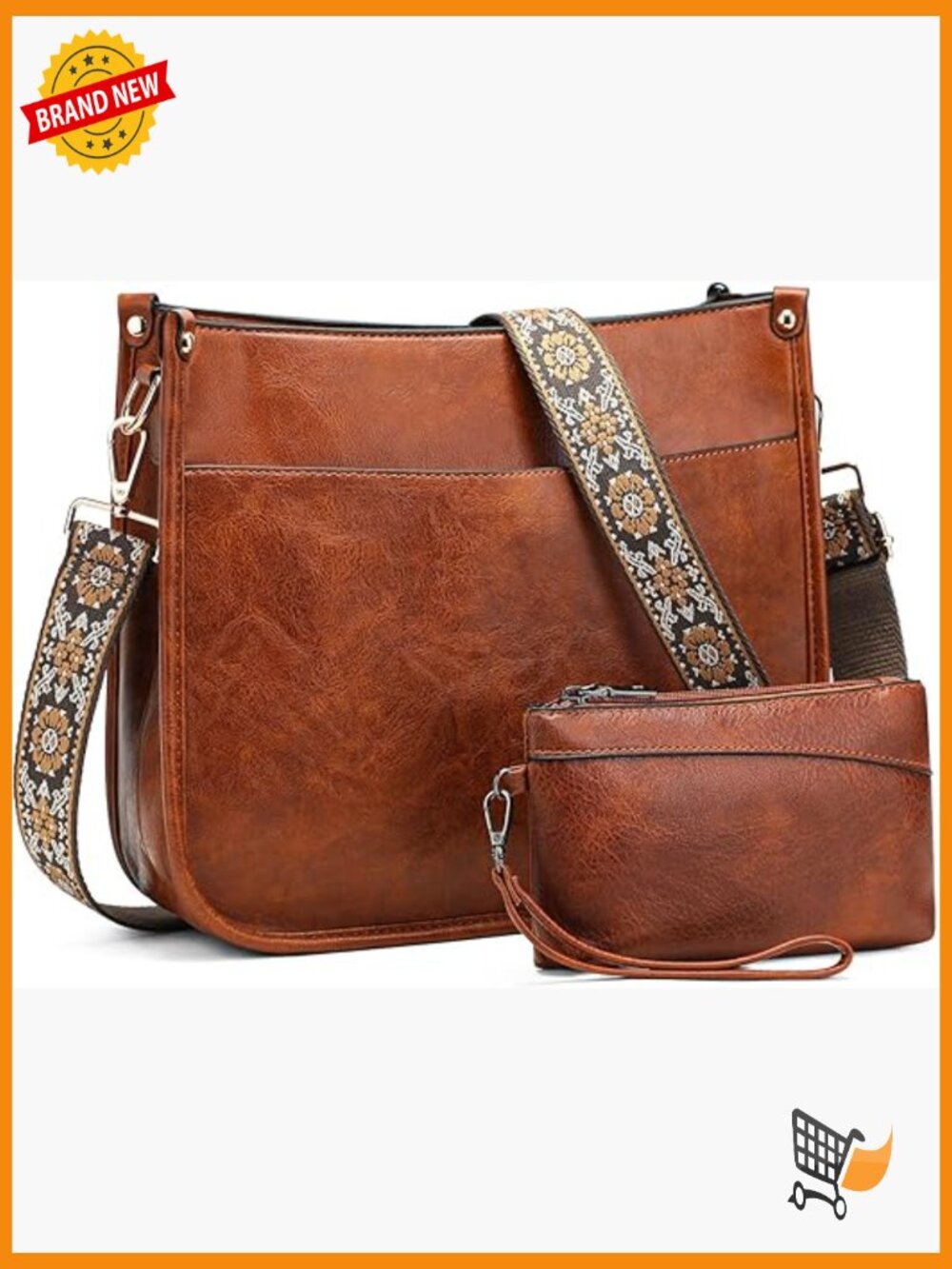 Vegan Leather Crossbody Bag Set with Adjustable Strap Hobo Purse